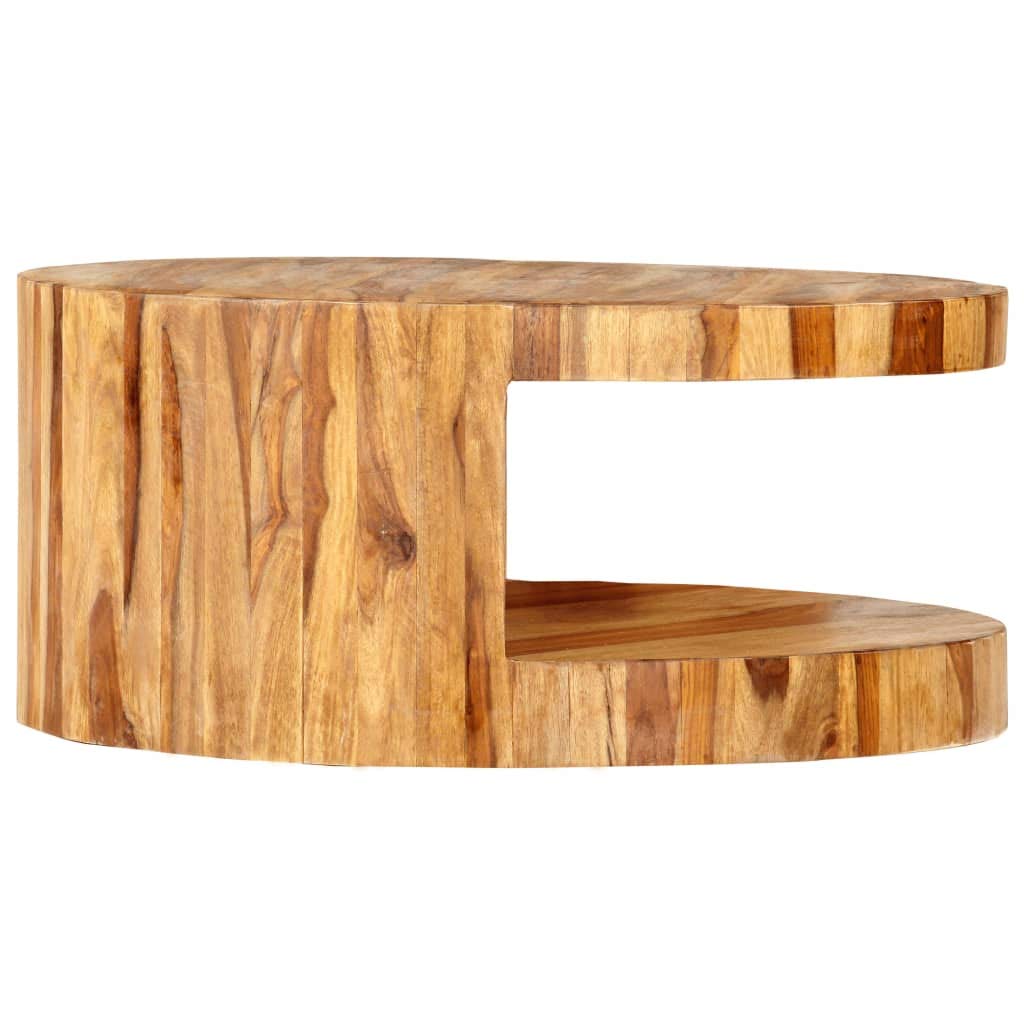 Sheesham Wood Round Coffee Table with Built-in Shelf R361037