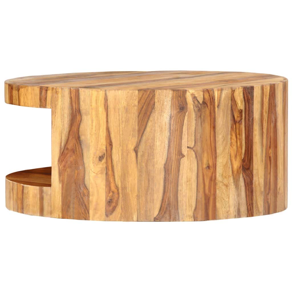 Sheesham Wood Round Coffee Table with Built-in Shelf R361037
