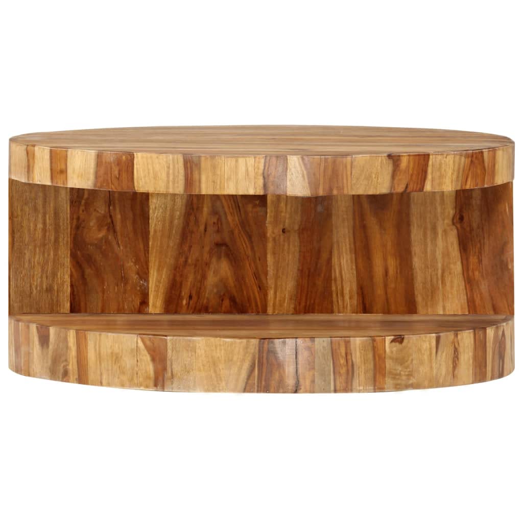 Sheesham Wood Round Coffee Table with Built-in Shelf R361037