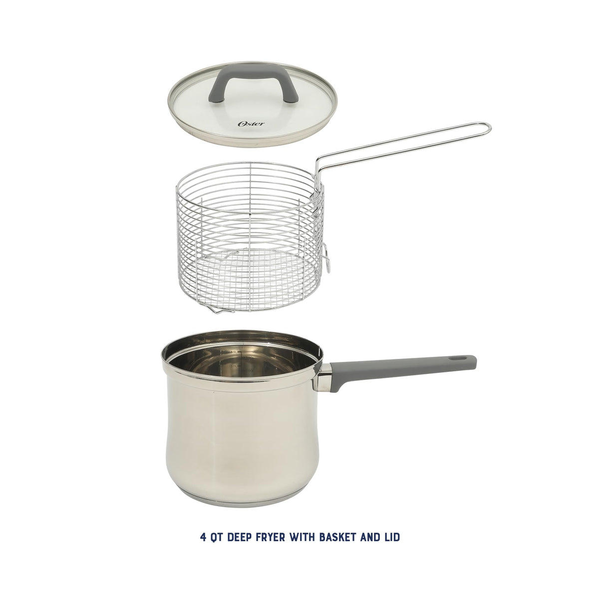 4-Quart Stainless Steel Deep Fryer Pot with Basket & Glass Lid K947