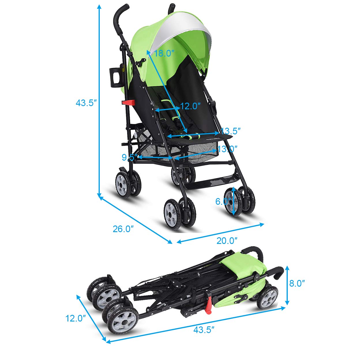 Lightweight Compact Travel Stroller Green C273598