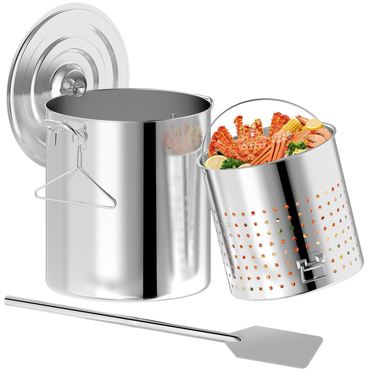 60QT Stainless Steel Stockpot with Basket G16365