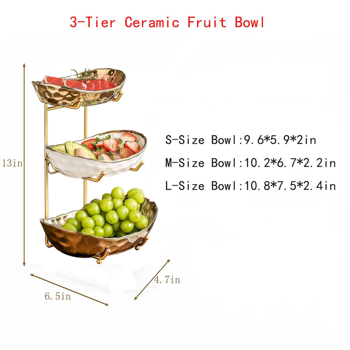 3 Tier Ceramic Fruit Bowl with Metal Stand U4549