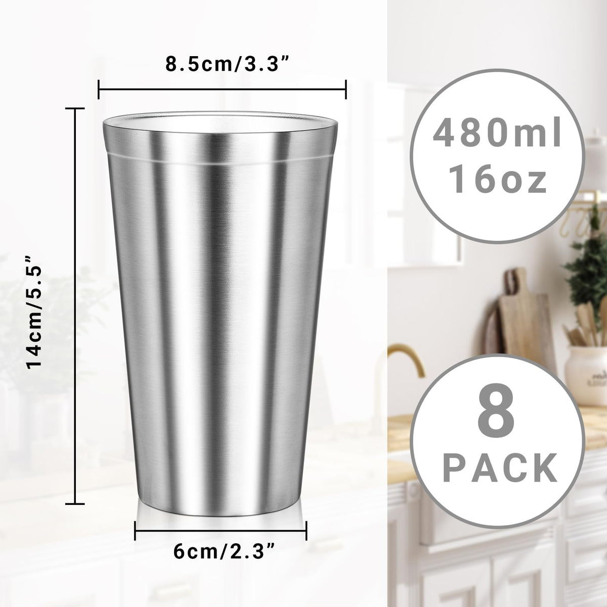 16 oz Stainless Steel Insulated Tumbler 8 Pack L754573