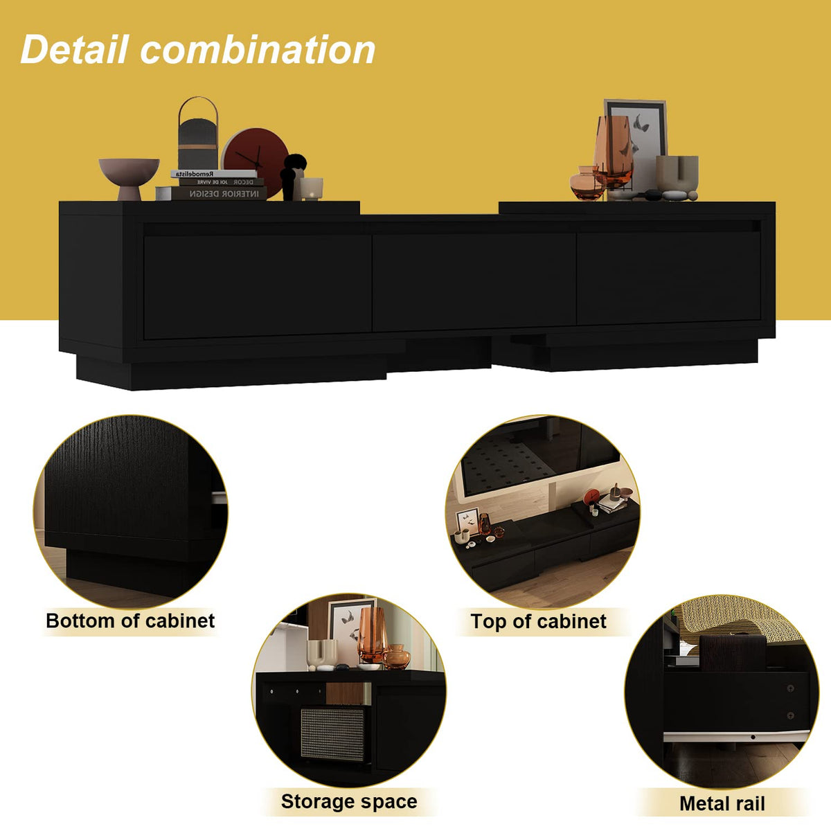 Expandable TV Stand Media Console Table with Three Drawers and Two Open Shelves I4244
