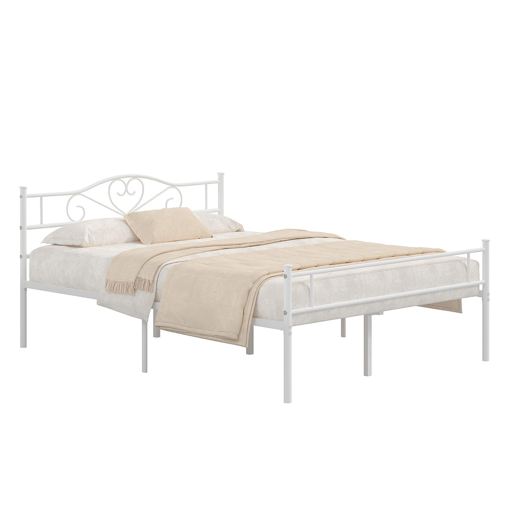 14 Inch Full Size White Metal Platform Bed Frame with Headboard and Footboard Y512814
