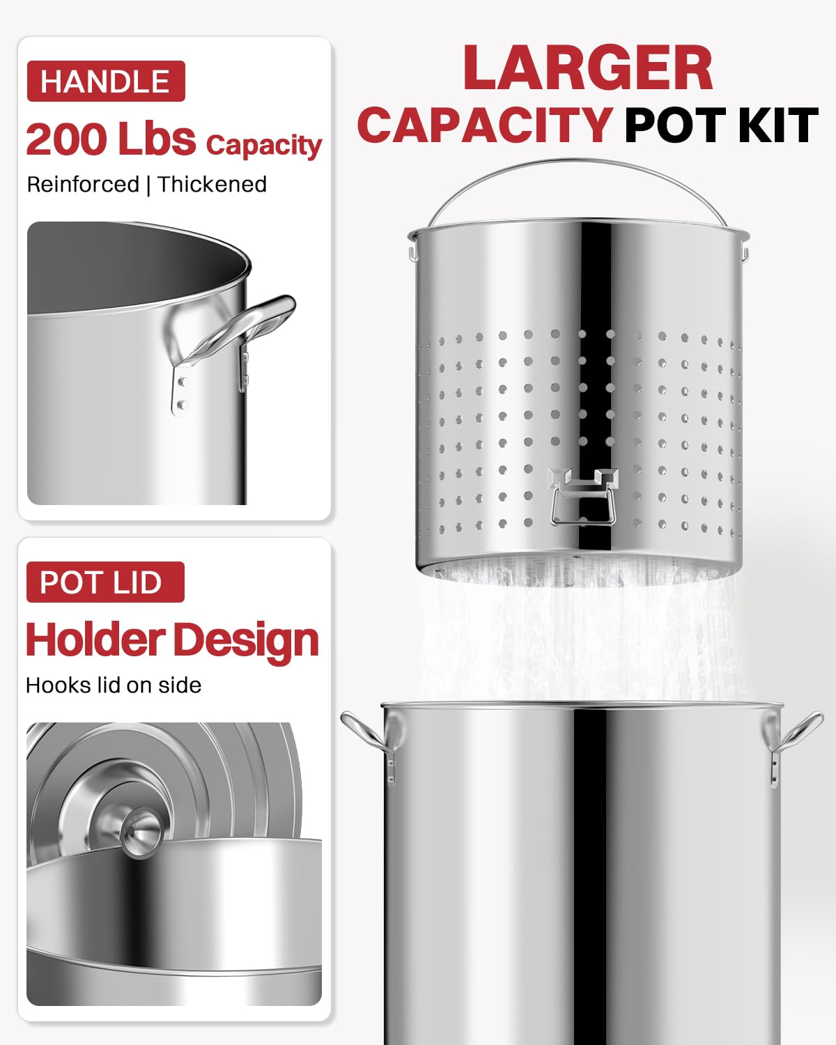 60QT Stainless Steel Stockpot with Basket G16365