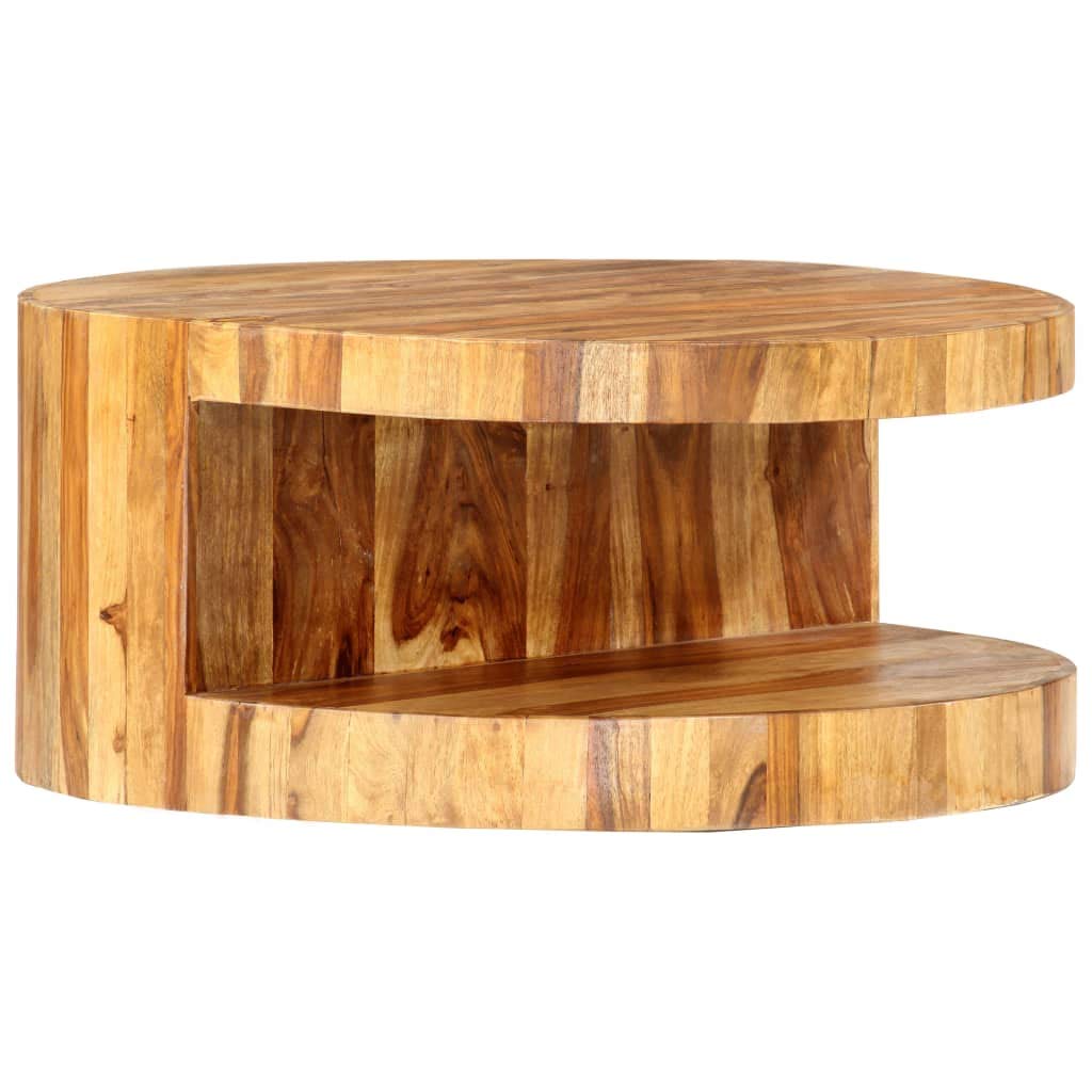 Sheesham Wood Round Coffee Table with Built-in Shelf R361037