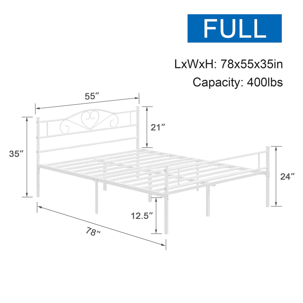 14 Inch Full Size White Metal Platform Bed Frame with Headboard and Footboard Y512814
