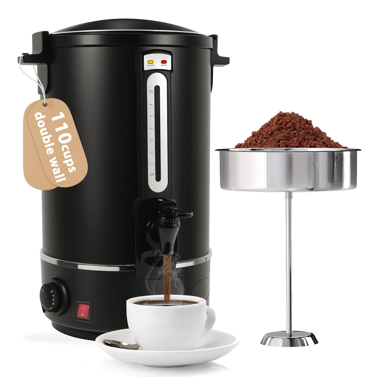 110 Cups Black Stainless Steel Commercial Coffee Urn L6850