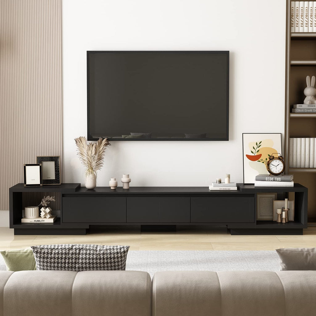 Expandable TV Stand Media Console Table with Three Drawers and Two Open Shelves I4244