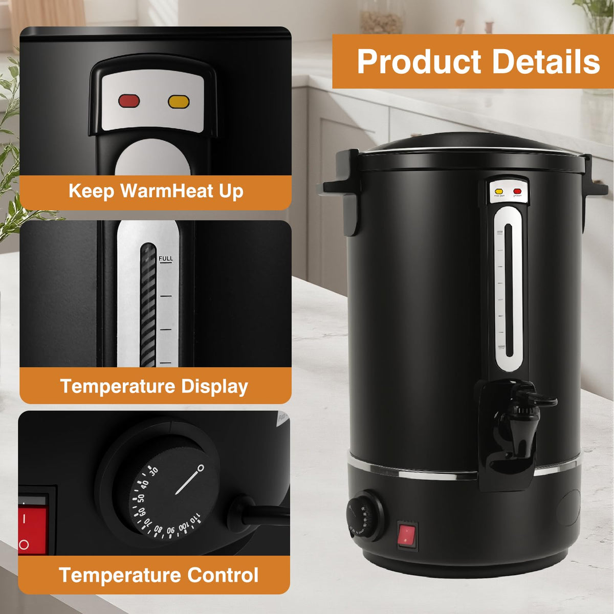 110 Cups Black Stainless Steel Commercial Coffee Urn L6850