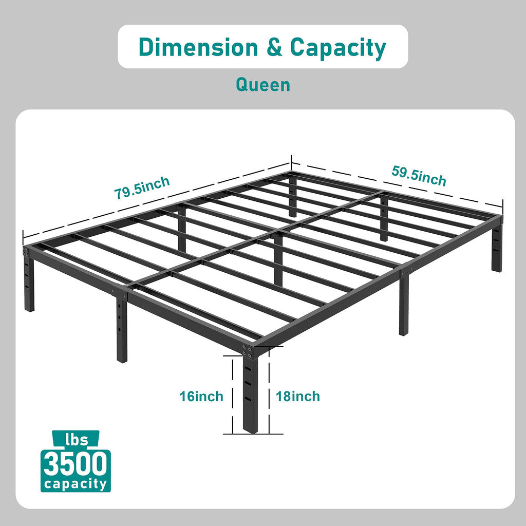 18 Inch Queen Metal Platform Bed Frame Heavy Duty Black P722274
