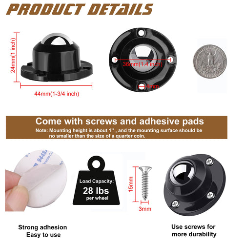 1 Inch Self Adhesive Caster Wheels, 8 Pack Z754715