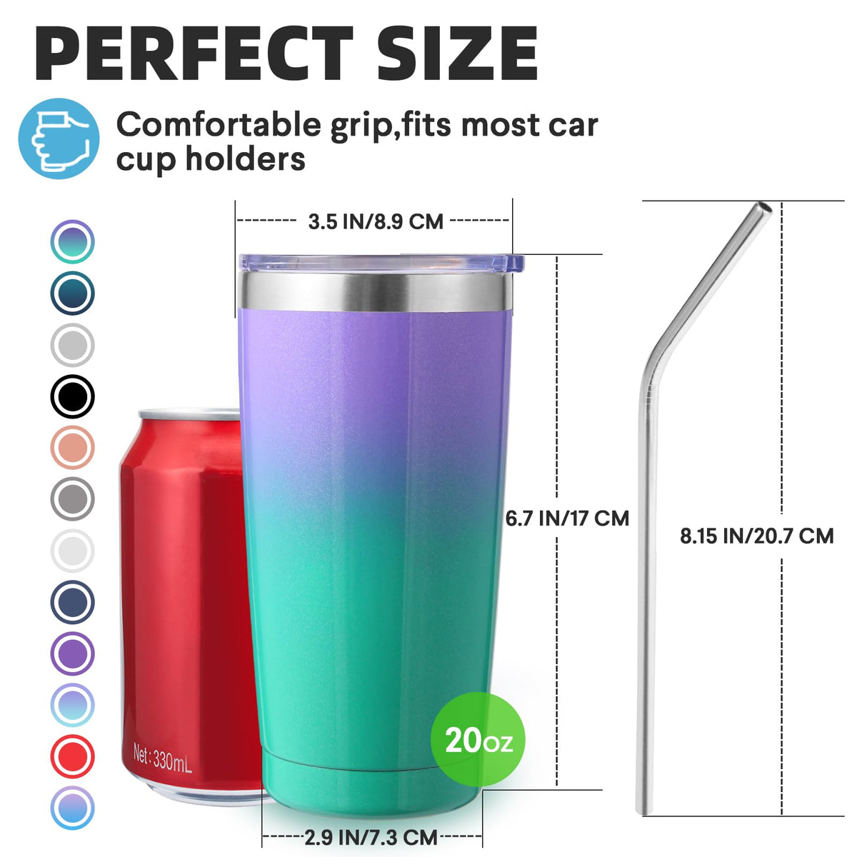 20oz Stainless Steel Insulated Tumbler with Lid and Straw 4 Pack V1201