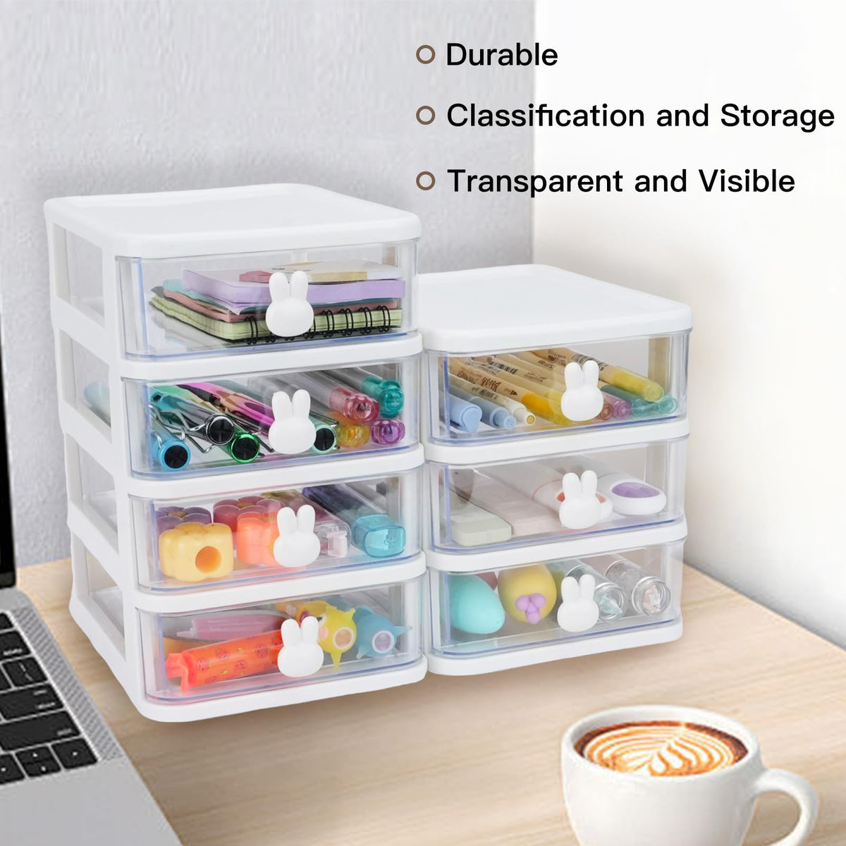 White 3 Tier Small Desk Organizer with Drawer E398513