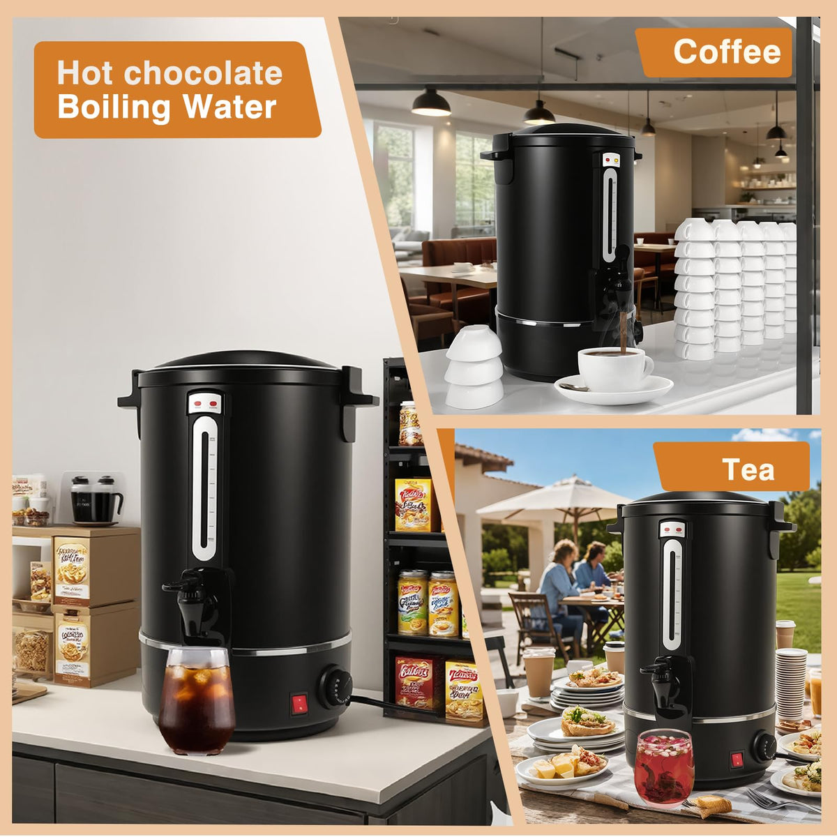 110 Cups Black Stainless Steel Commercial Coffee Urn L6850