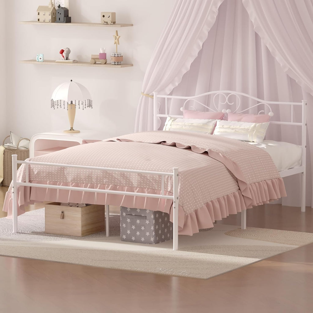 14 Inch Full Size White Metal Platform Bed Frame with Headboard and Footboard Y512814