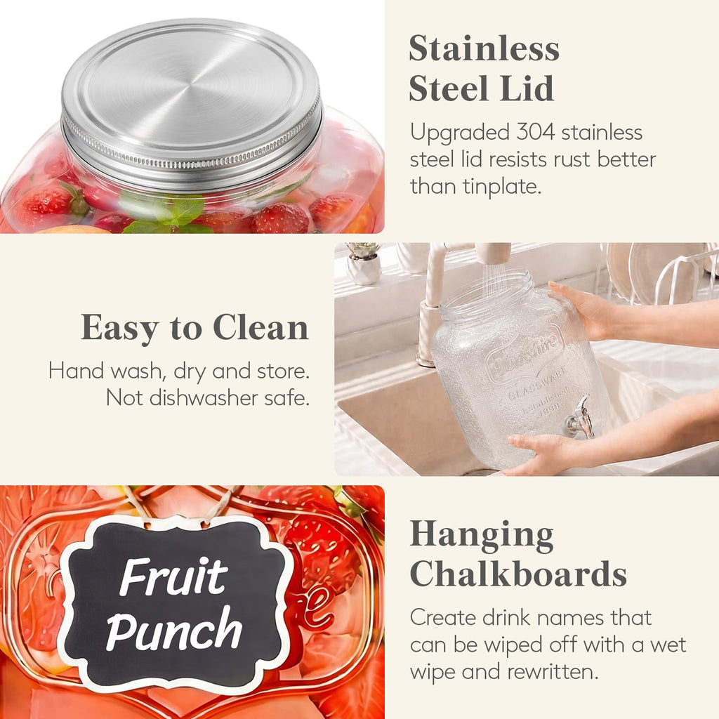 1.6 Gallon Glass Drink Dispenser with Stand & Fruit Infuser 2 Pcs L7118