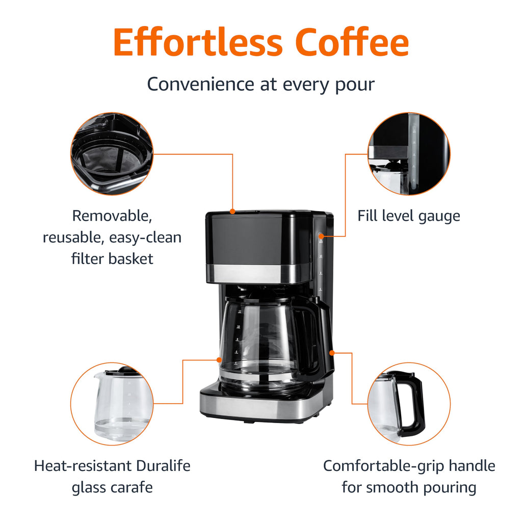 12 Cup Drip Coffee Maker with Glass Carafe V513