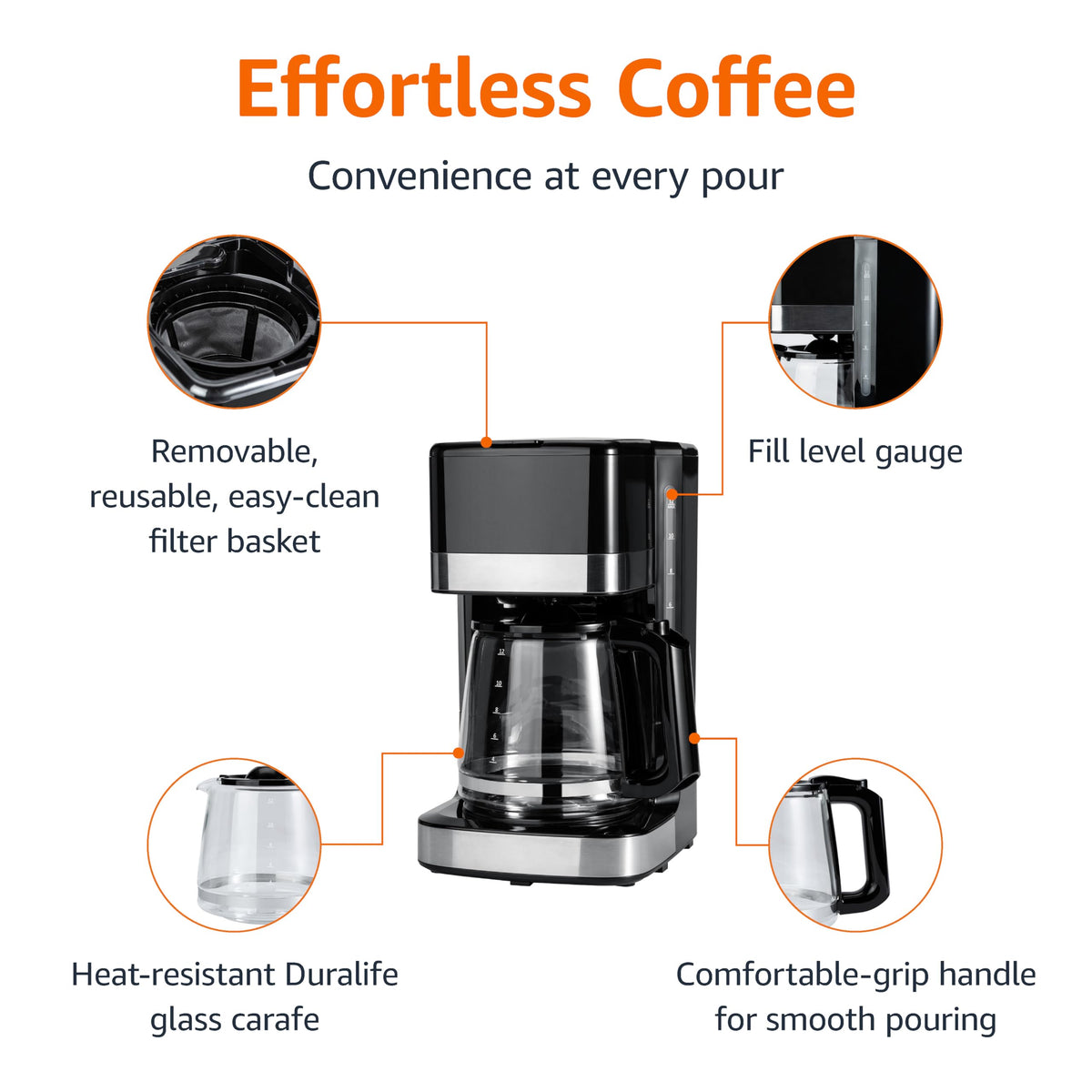 12 Cup Drip Coffee Maker with Glass Carafe V513