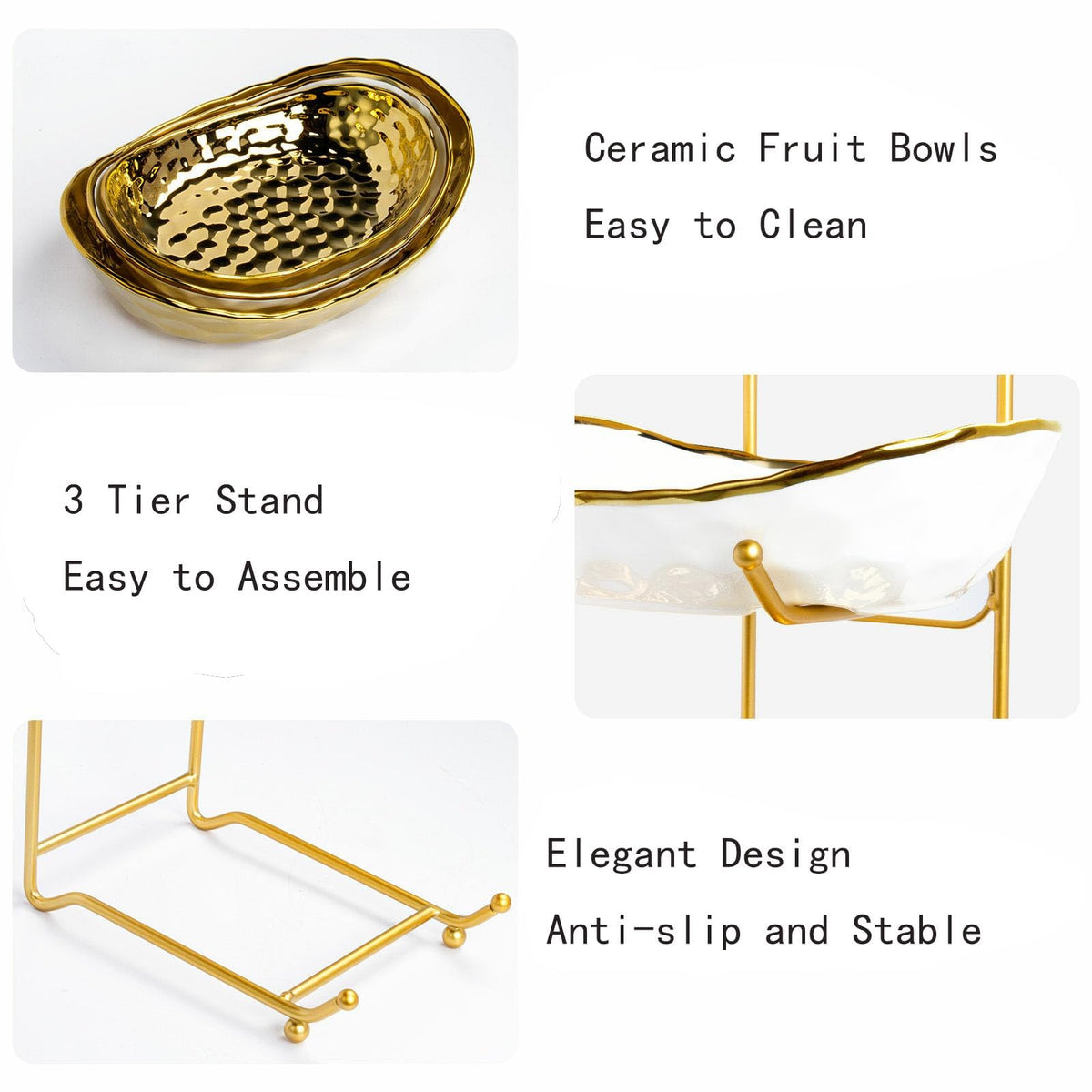 3 Tier Ceramic Fruit Bowl with Metal Stand U4549