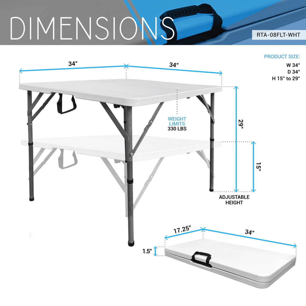 White Square Folding Table with Carry Handle M597