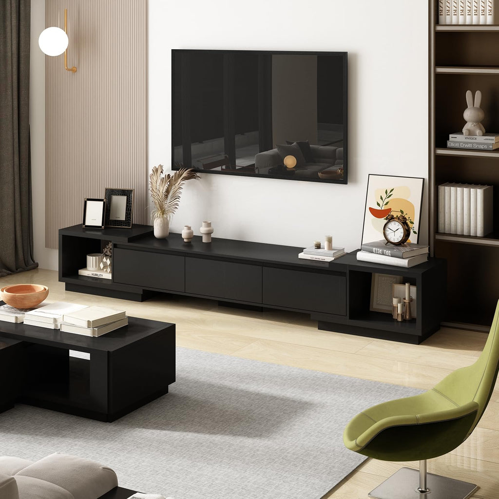 Expandable TV Stand Media Console Table with Three Drawers and Two Open Shelves I4244