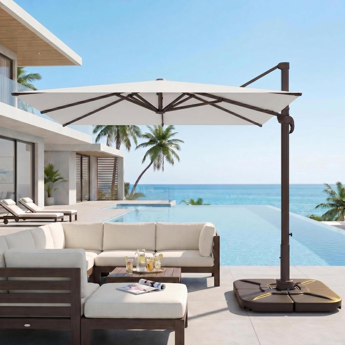 11ft Offset Cantilever Patio Umbrella with Solar Lights Z7896