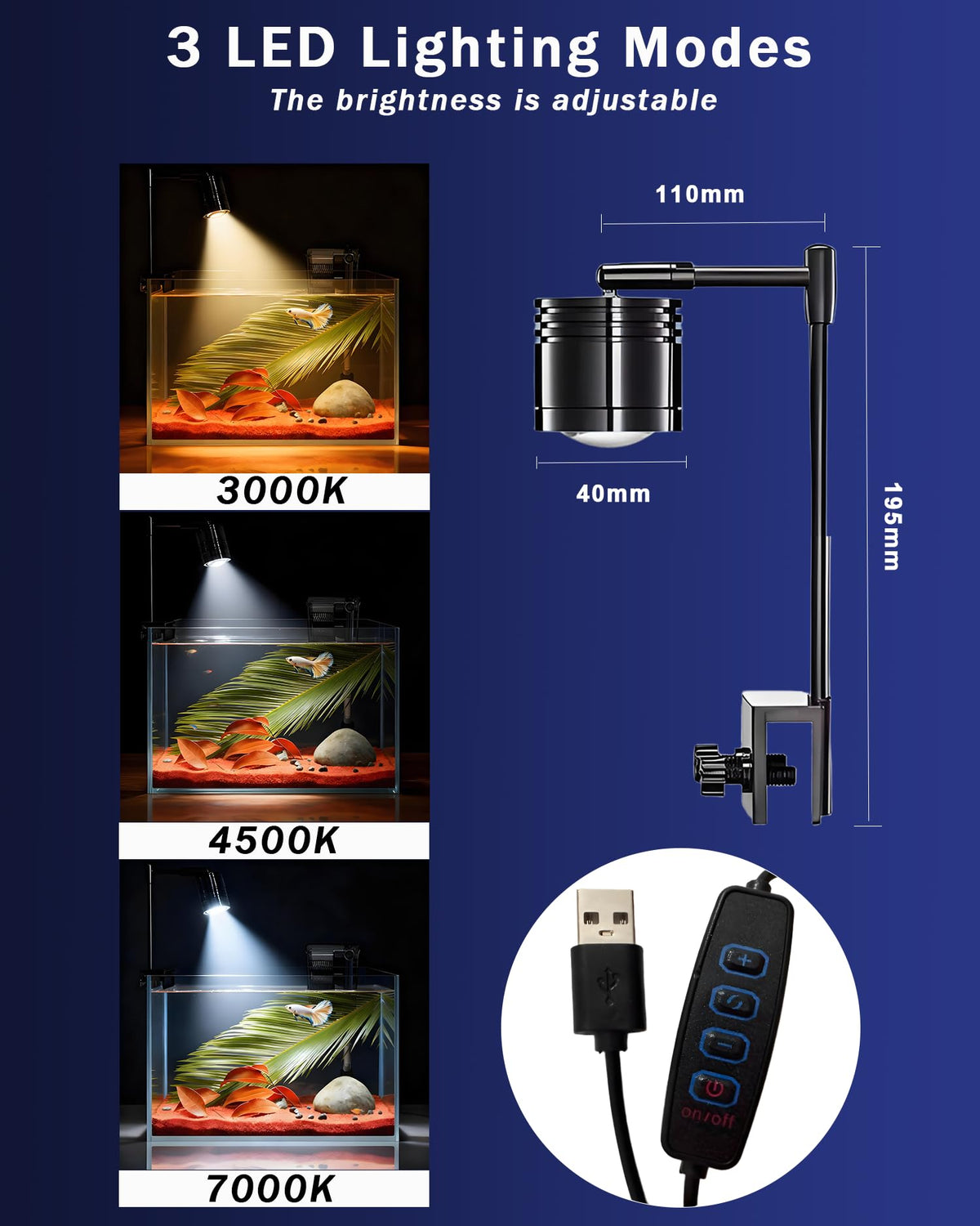 3 Gallon Ultra-Clear Glass Fish Tank with Filter and Led Light U9557
