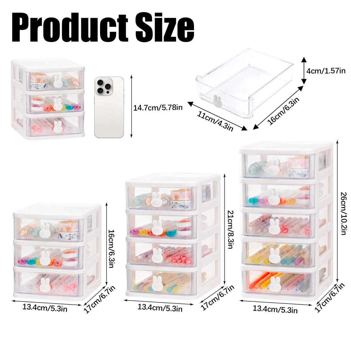 White 3 Tier Small Desk Organizer with Drawer E398513