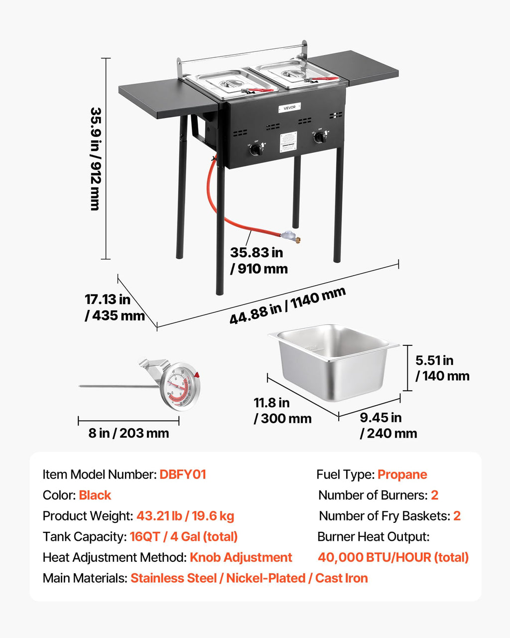 16 Qt Stainless Steel Double Burner Propane Fryer Z246