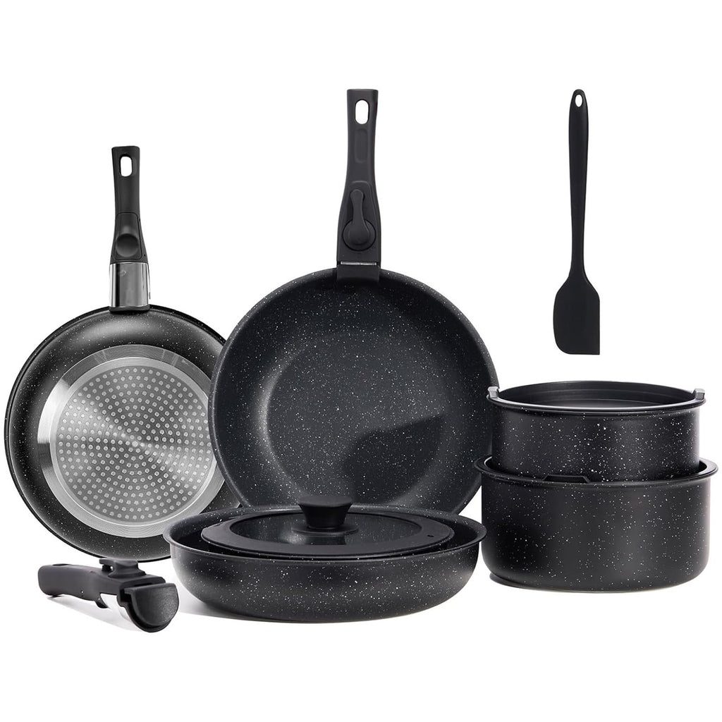 12-Piece Nonstick Cookware Set with Detachable Handle, Black H954