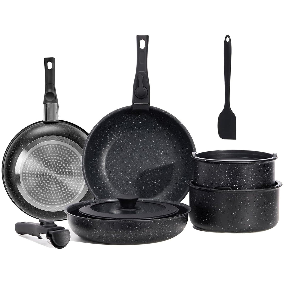 12-Piece Nonstick Cookware Set with Detachable Handle, Black H954