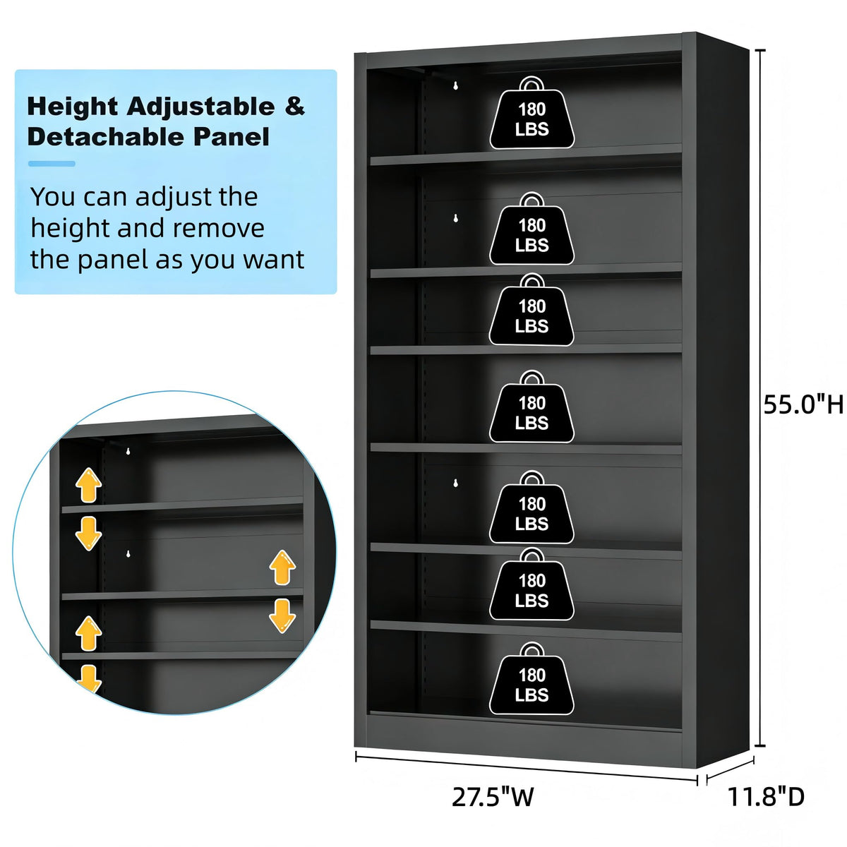 Black 7 Tier Metal Media Storage Cabinet H282