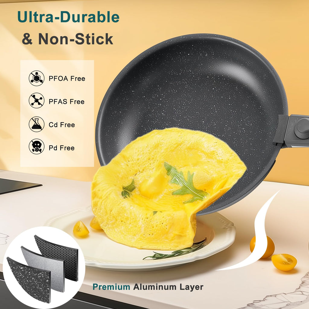 12-Piece Nonstick Cookware Set with Detachable Handle, Black H954