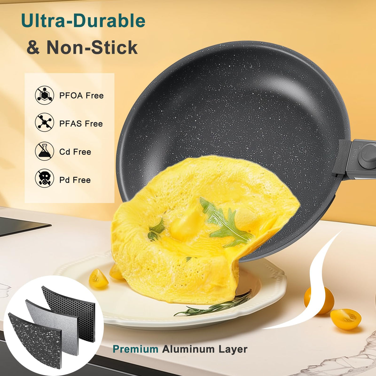 12-Piece Nonstick Cookware Set with Detachable Handle, Black H954