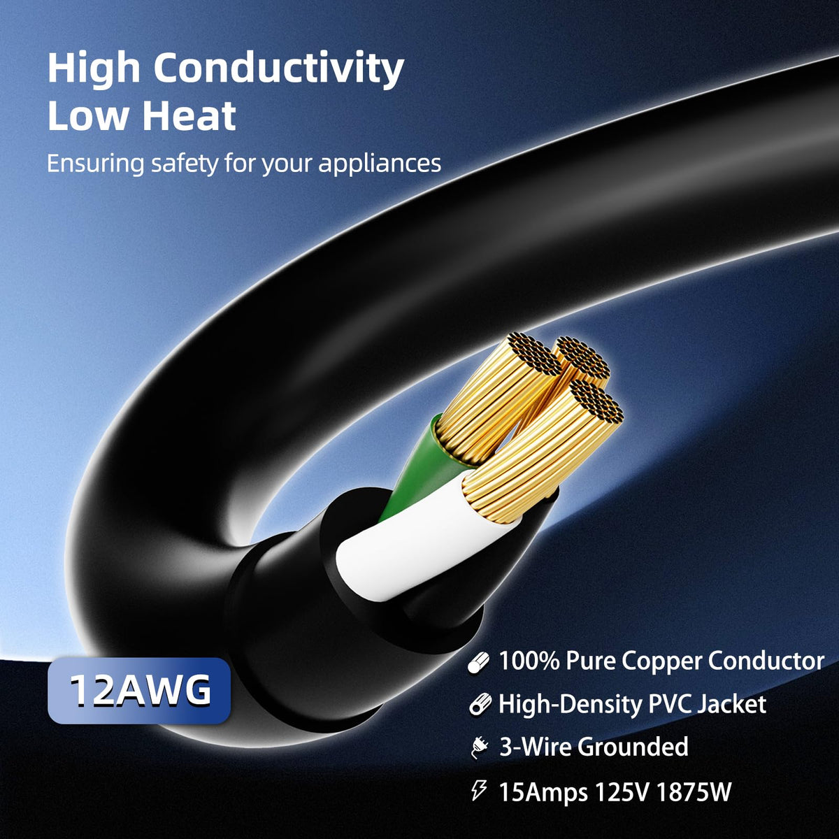 100 FT 12 Gauge Black Extension Cord with 3 Outlet Q659