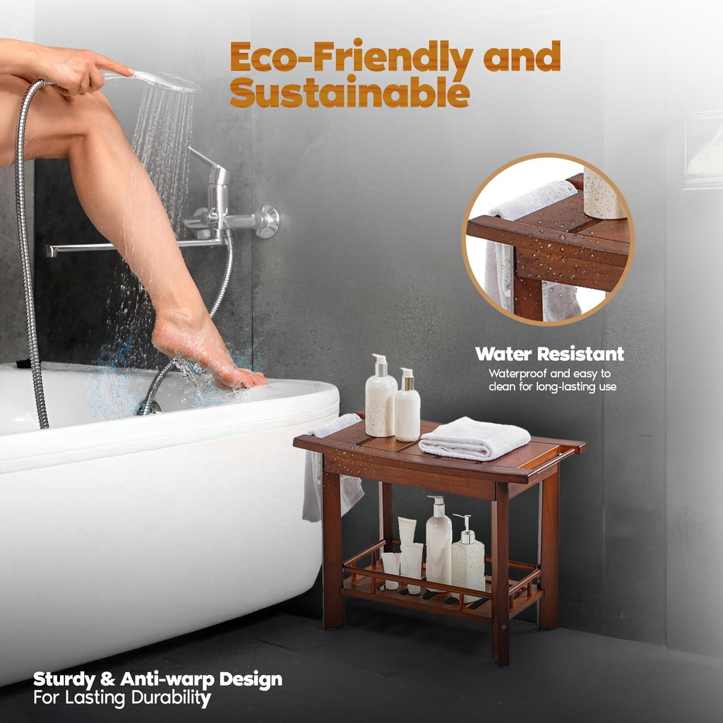 21" Teak Shower Bench with Storage Shelf R33486