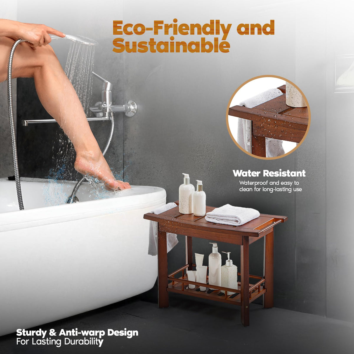 21" Teak Shower Bench with Storage Shelf R33486
