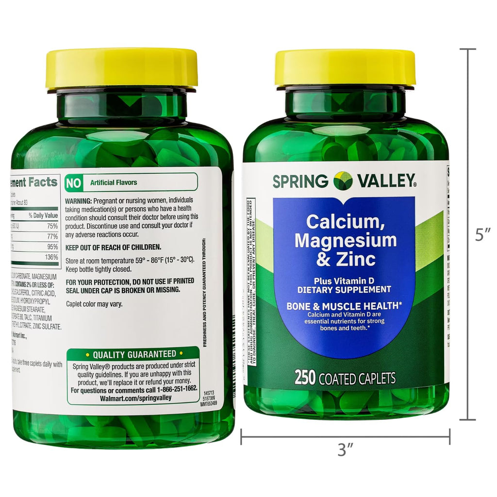 Calcium Magnesium Zinc Plus Vitamin D3 Caplets 250 Ct X249