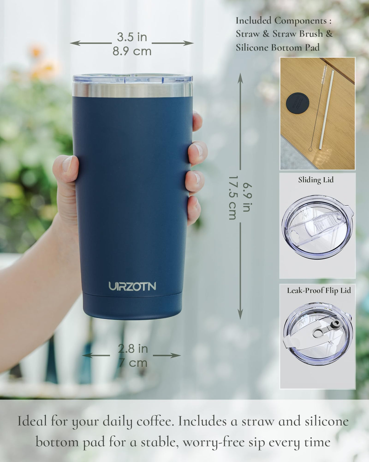 20oz Stainless Steel Insulated Travel Coffee Tumbler with Straw E865099