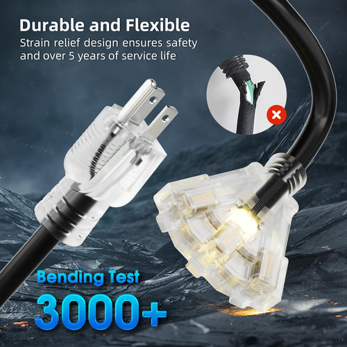 100 FT 12 Gauge Black Extension Cord with 3 Outlet Q659