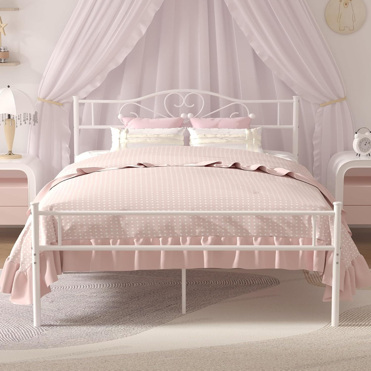 14 Inch Full Size White Metal Platform Bed Frame with Headboard and Footboard Y512814