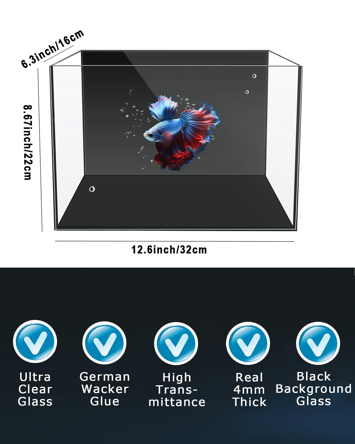 3 Gallon Ultra-Clear Glass Fish Tank with Filter and Led Light U9557