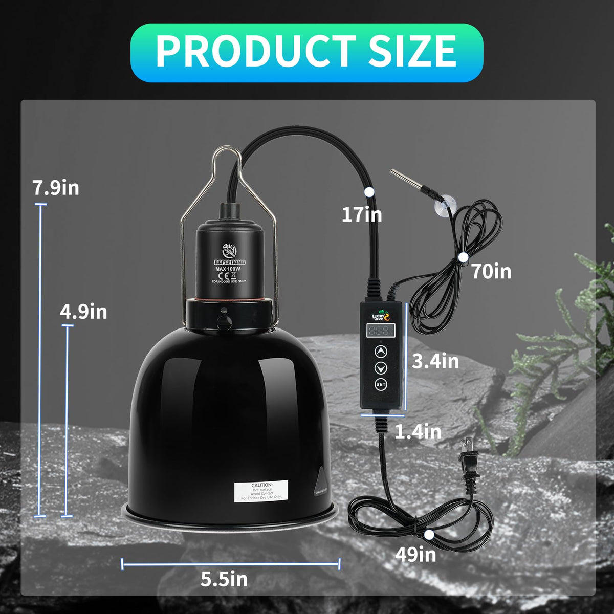 5.5 Inch Deep Dome Reptile Light Fixture with Dimming Thermostat J73307