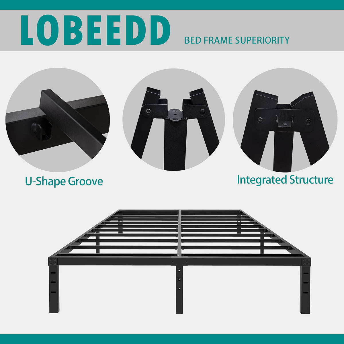 18 Inch Queen Metal Platform Bed Frame Heavy Duty Black P722274