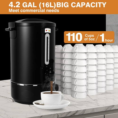 110 Cups Black Stainless Steel Commercial Coffee Urn L6850
