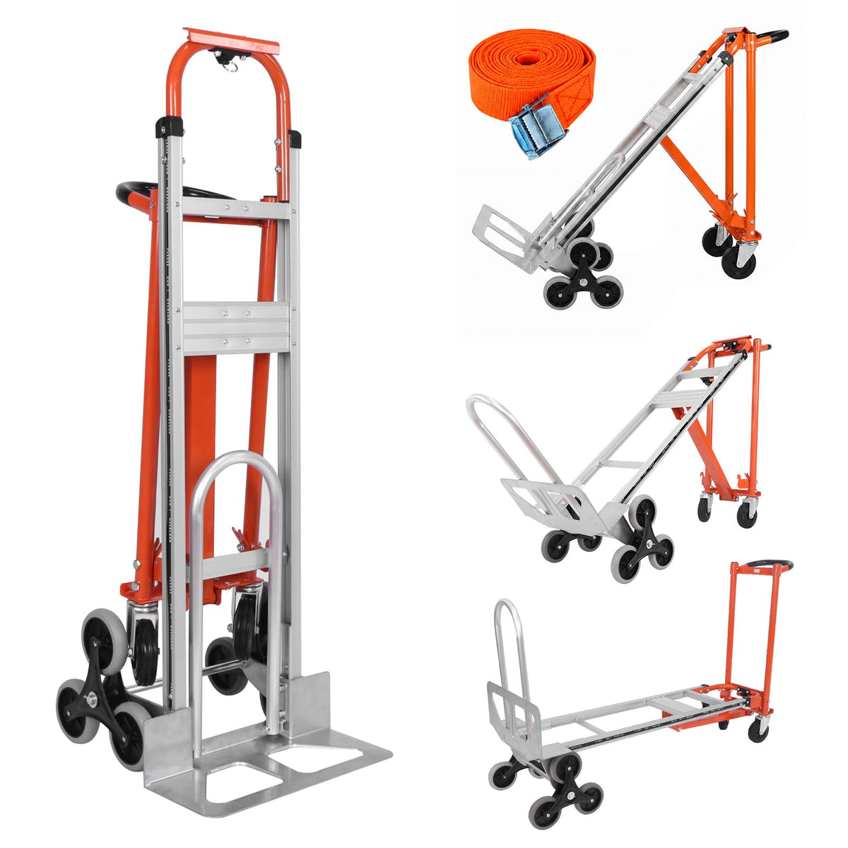 4-in-1 Convertible Stair Climbing Hand Truck, 1000LBS Heavy Duty Folding Aluminum Dolly Cart with Wheels & Handle P60076