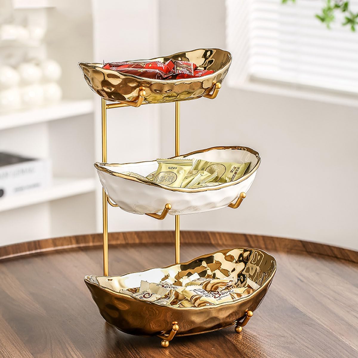 3 Tier Ceramic Fruit Bowl with Metal Stand U4549
